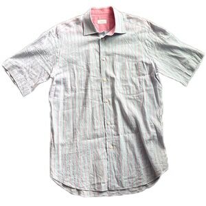 Brioni Striped Short Sleeve Linen Button-Up – Made in Italy (old money retro)